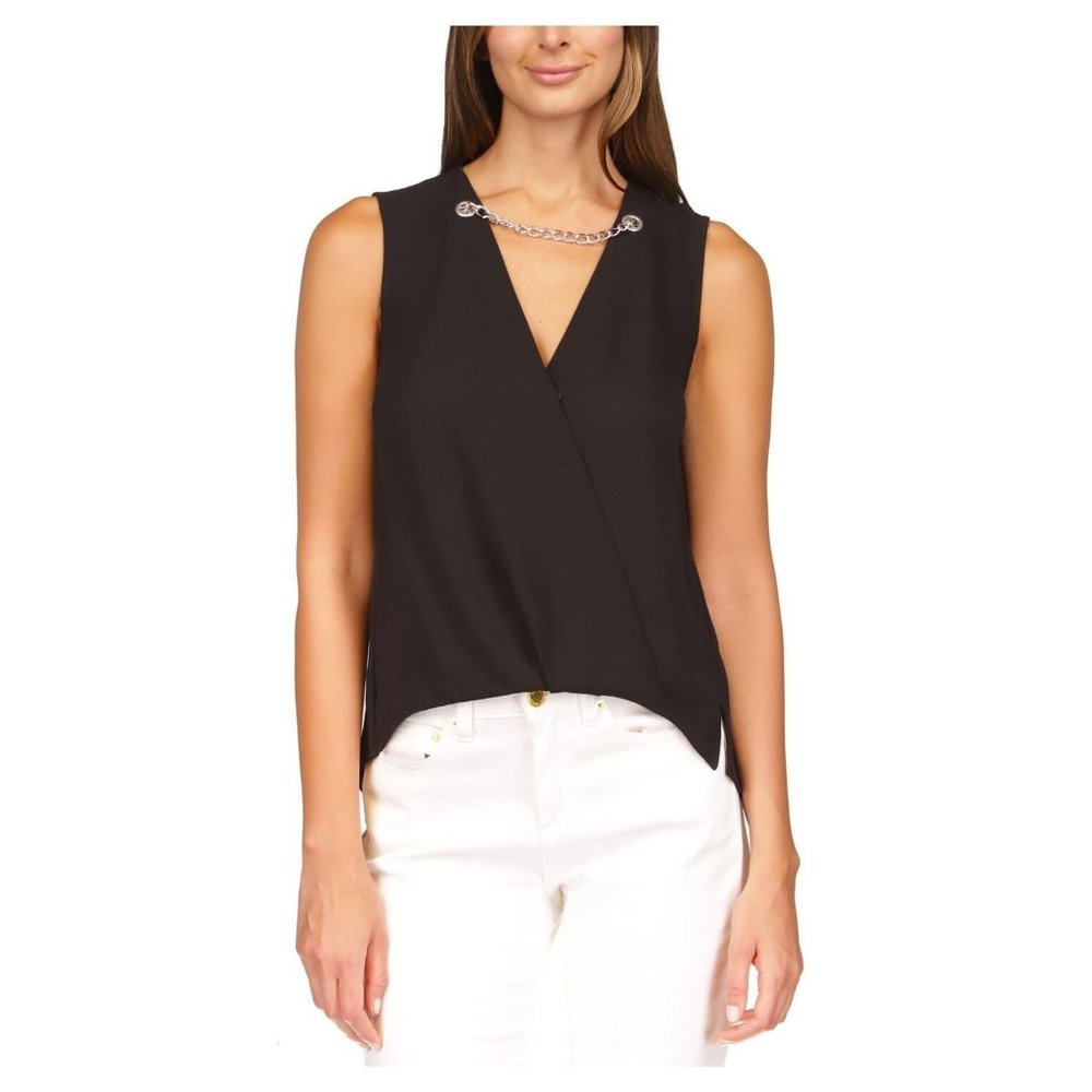 MICHAEL Michael Kors Women's Chain Vented Hem Sleeveless Top Black B4HP